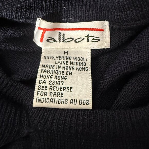 Talbots Sweater with Attached Scarf Navy Sz Medium, 100% Merino Wool - Picture 2 of 7